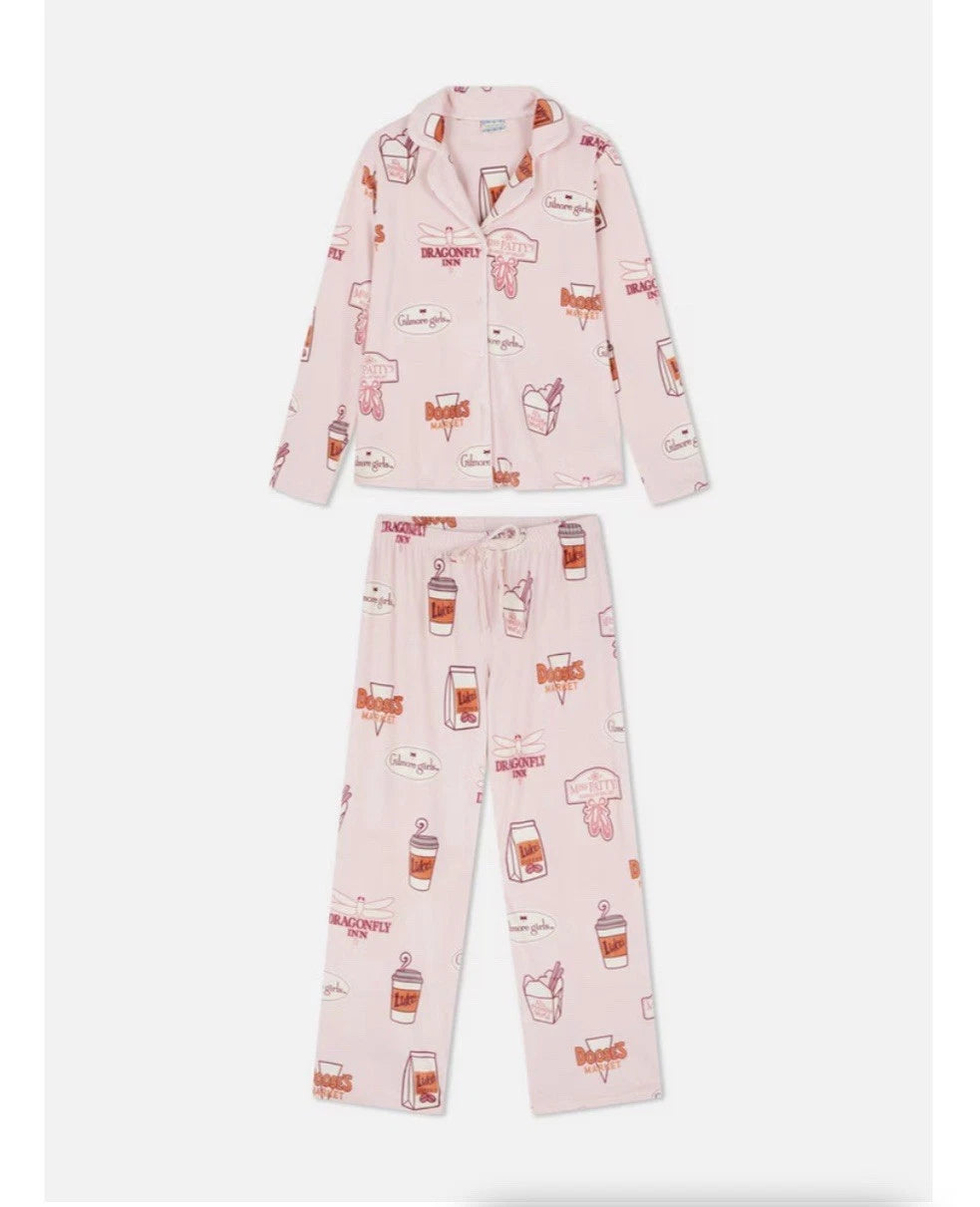 Primark Gilmore Girls Boyfriend Pyjama Set Women’s Size L 14/16 Pink Viral New