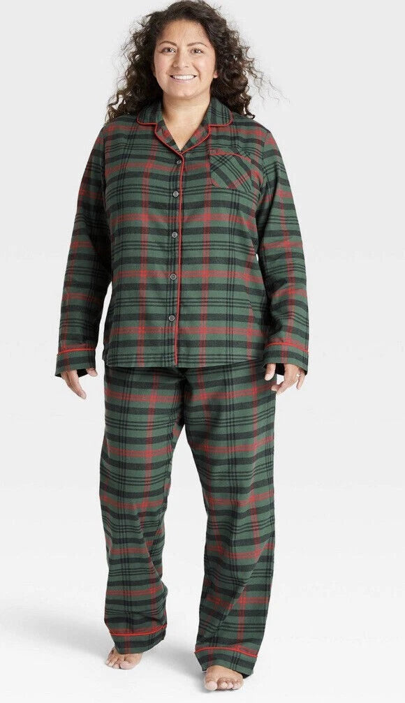 Hearth and Hand Magnolia Pajama Set Womens Green Tartan Plaid Flannel PICK SIZE
