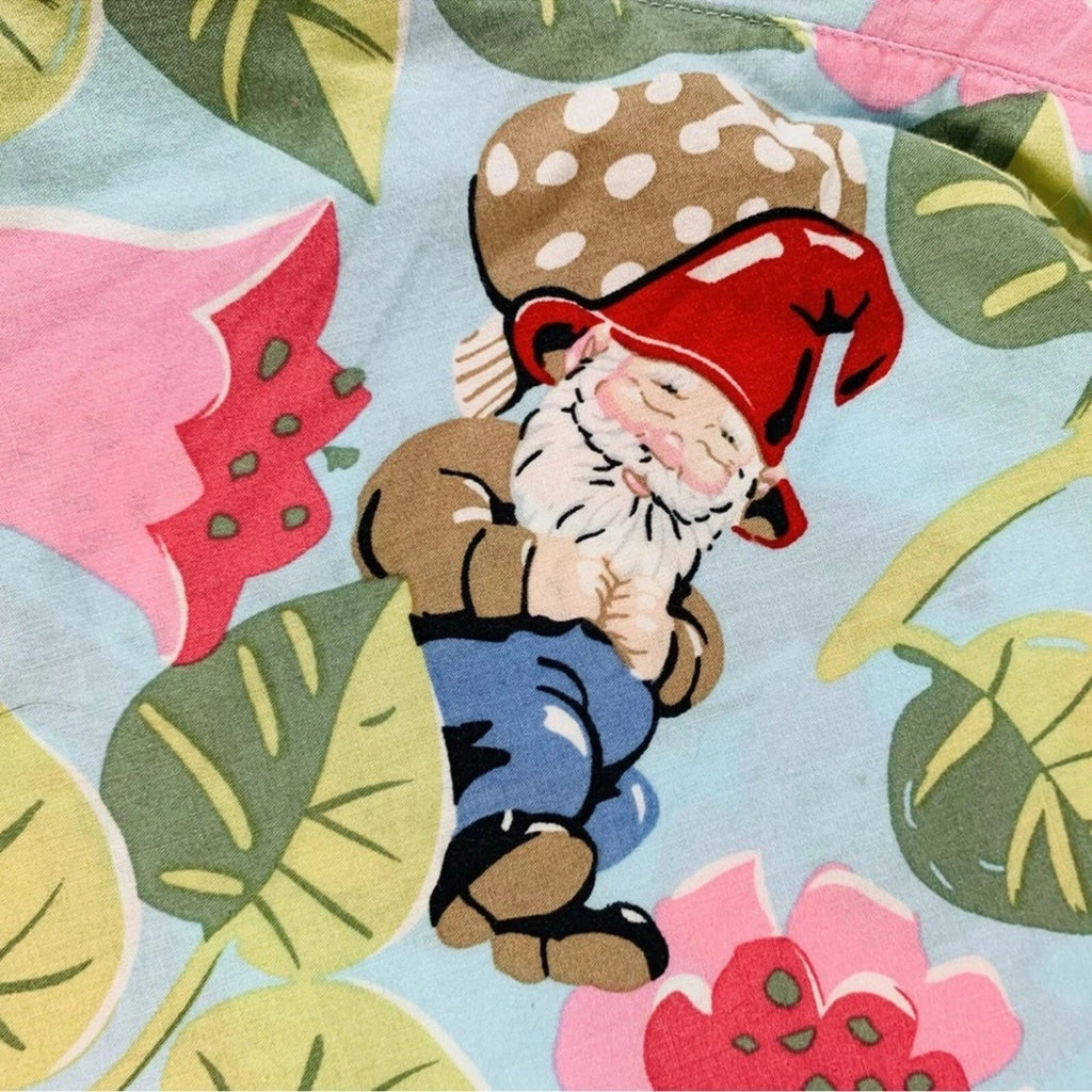 Nick Nora Sz S NWT Spring Pajama Set VTG Floral Garden Gnome Cotton Logo Branded