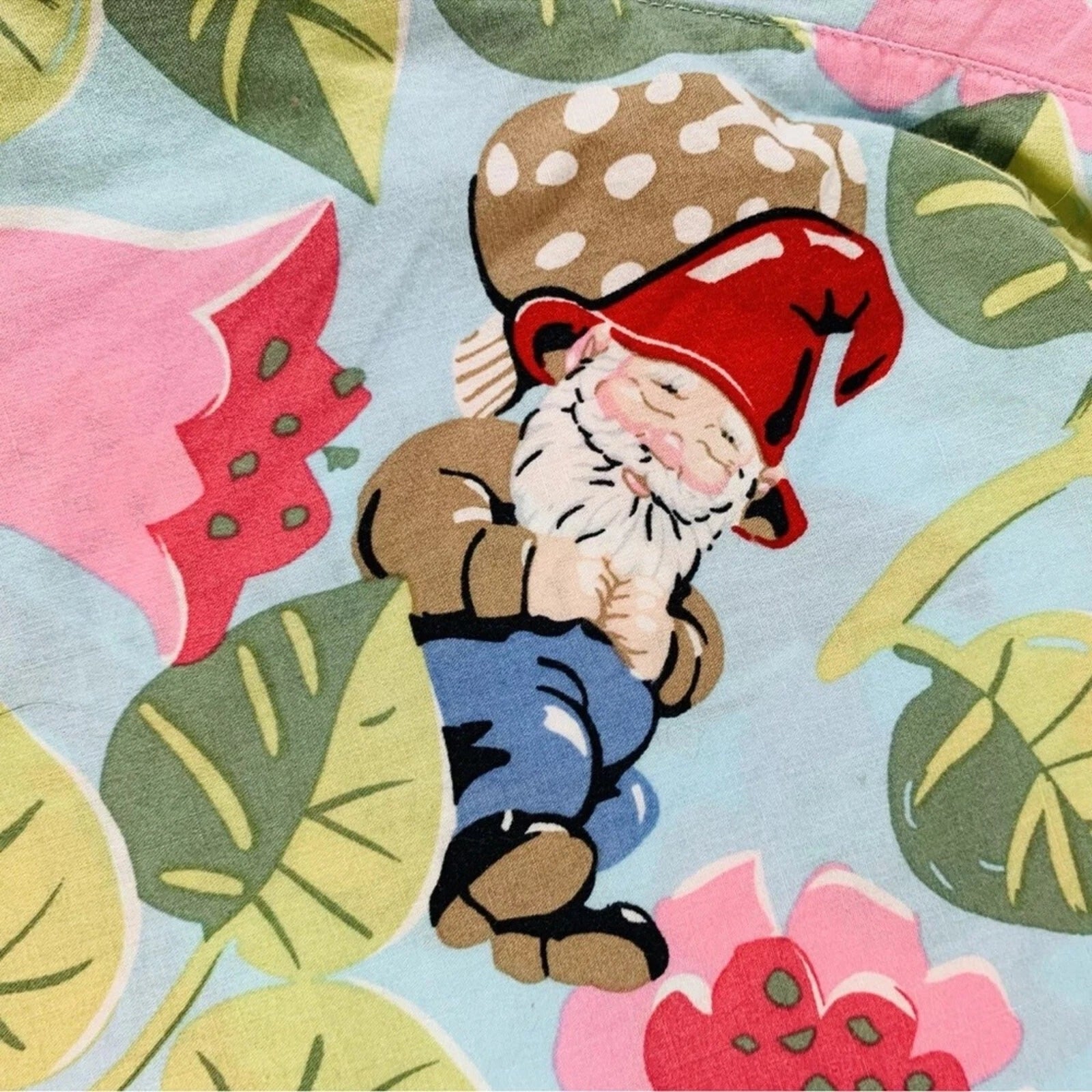 Nick Nora Sz S NWT Spring Pajama Set VTG Floral Garden Gnome Cotton Logo Branded