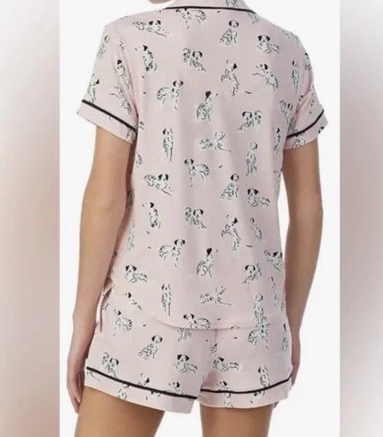 NWT Kate Spade Knit Pajama pj's Set Size M Shorts dogs Dalmations Pink