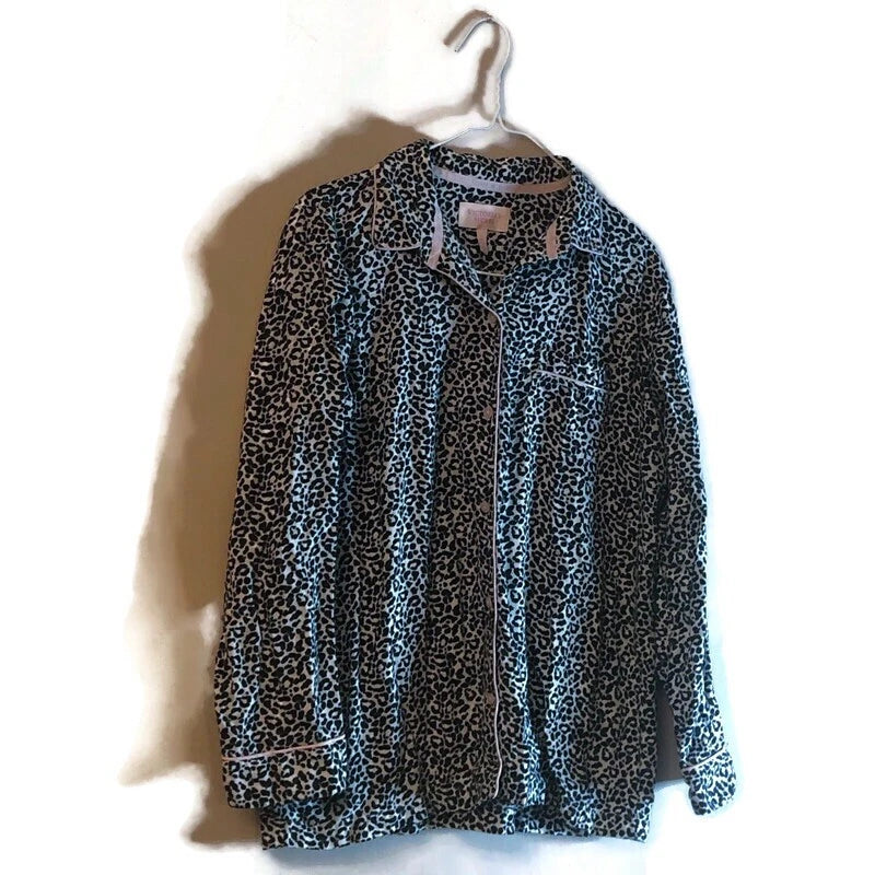 Victoria's Secret Women's 2 Piece Pajamas Leopard Print Black White Sz M.