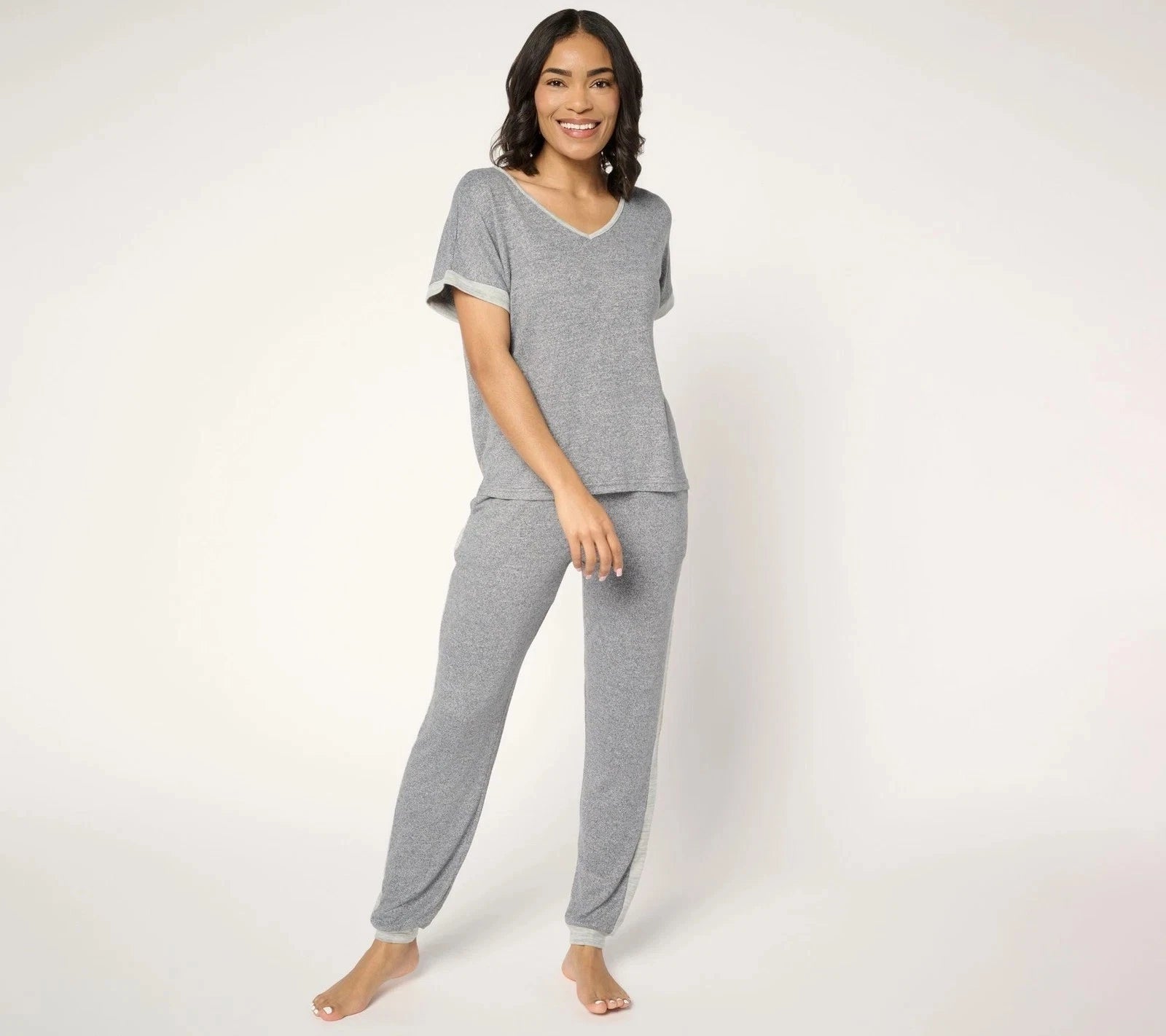 Muk Luks Sweater Knit Short Sleeve and Jogger Pajama Set Black M New