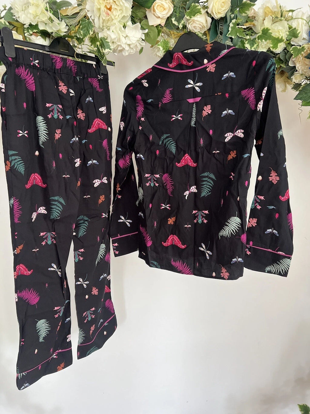 JOULES Sleeptight Light Pyjamas Womens PJS SET Size S & L Black Bugs NEW OZ63