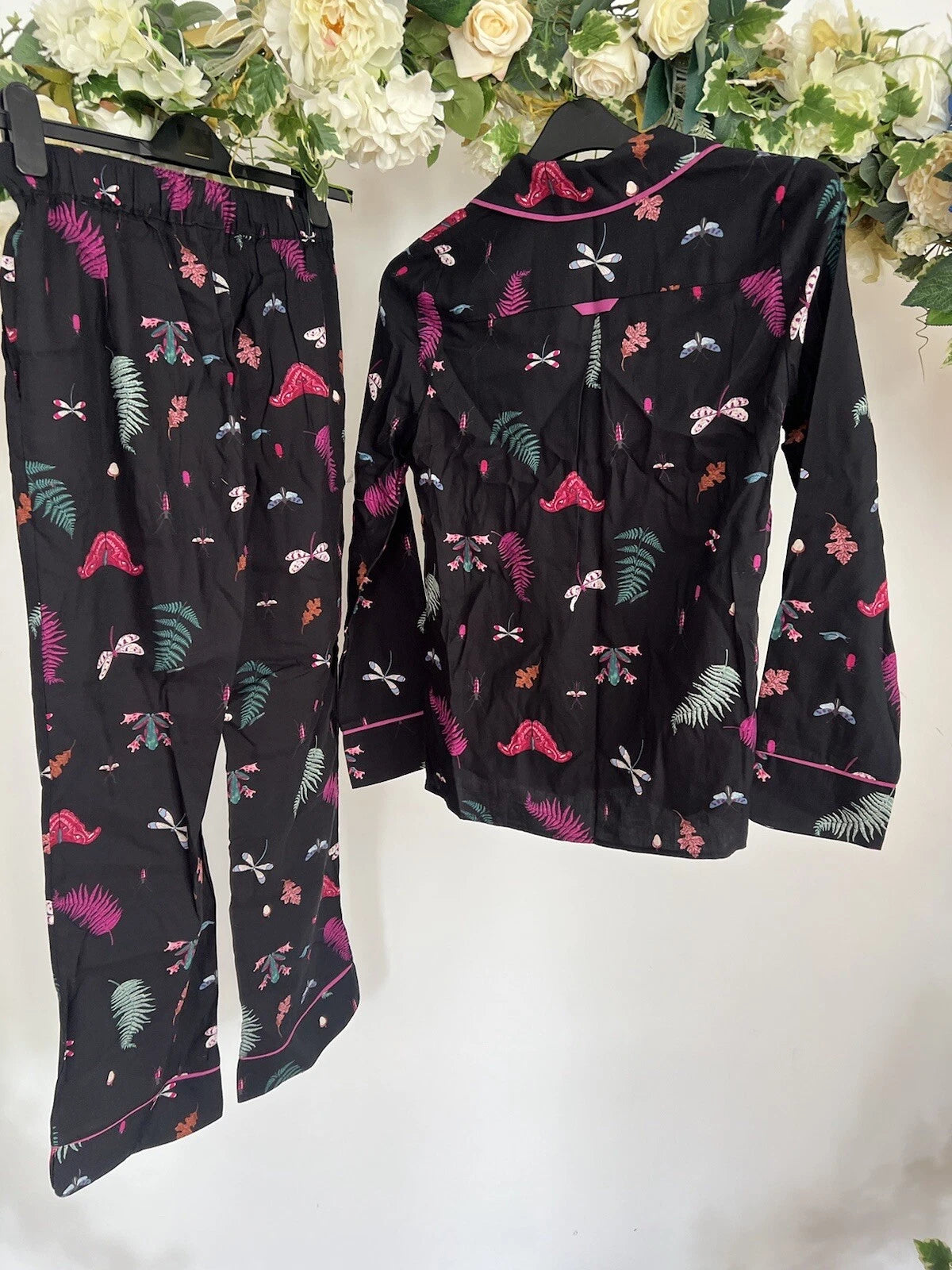 JOULES Sleeptight Light Pyjamas Womens PJS SET Size S & L Black Bugs NEW OZ63