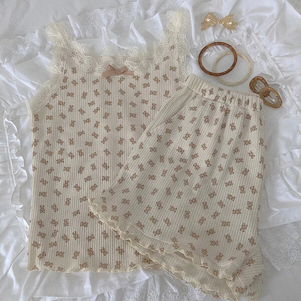 Bear/Rose/Lilac Women's Pajamas Sets Vest & Shorts 2PCS Set Summer Sleepwear