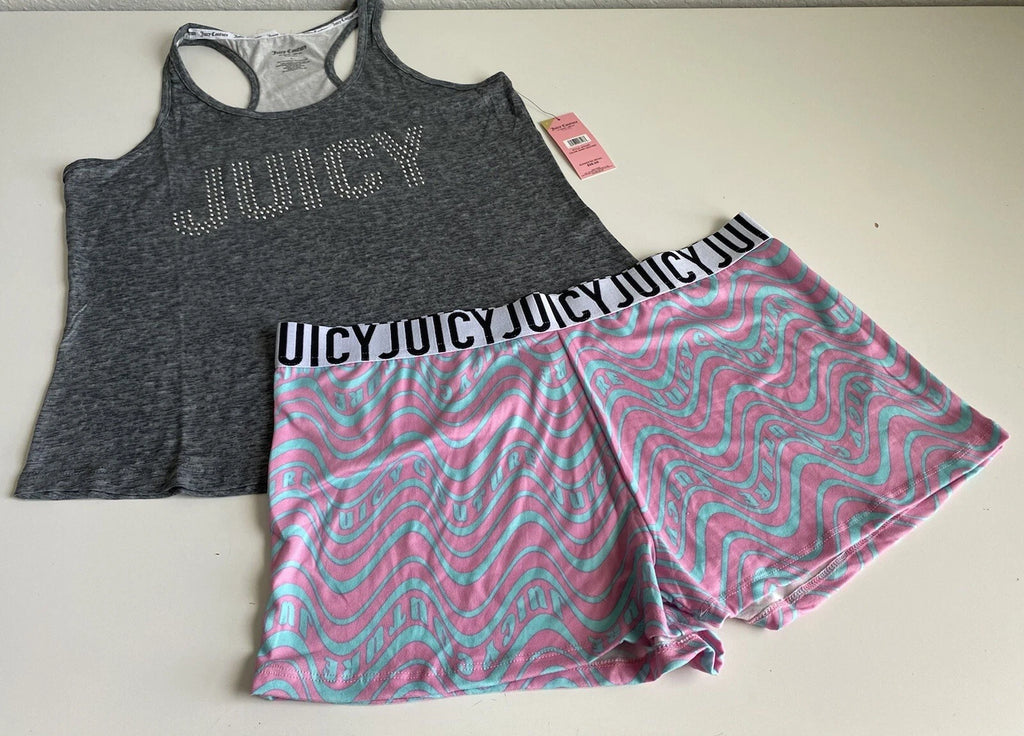 Juicy Couture Pajama Set JC7449T  Women’s Sz L Grey Swirl Shorts Lounge NEW