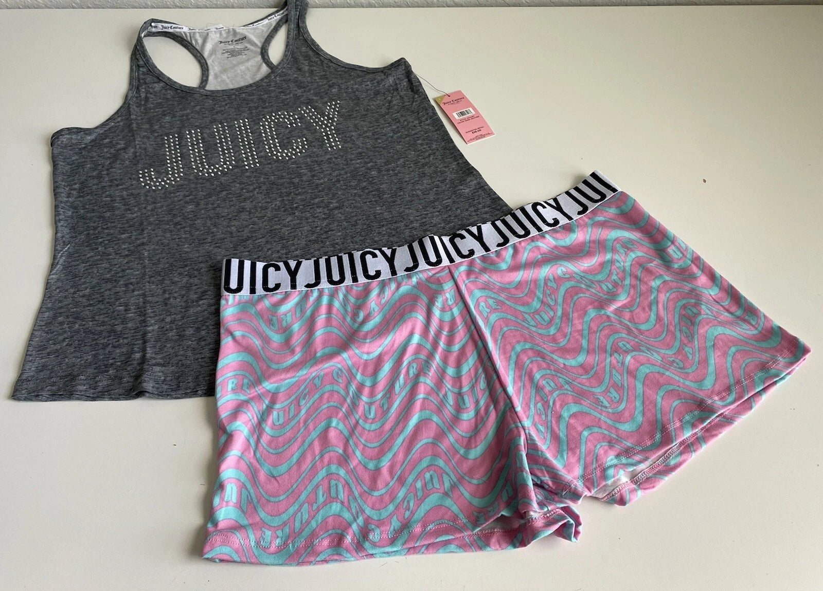 Juicy Couture Pajama Set JC7449T  Women’s Sz L Grey Swirl Shorts Lounge NEW