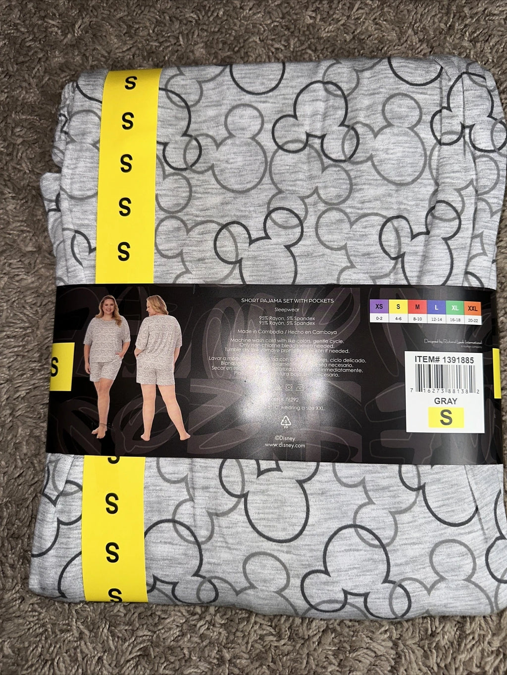NEW Disney Women's 2 Piece Short Pajama Set Small Gray Mickey Mouse