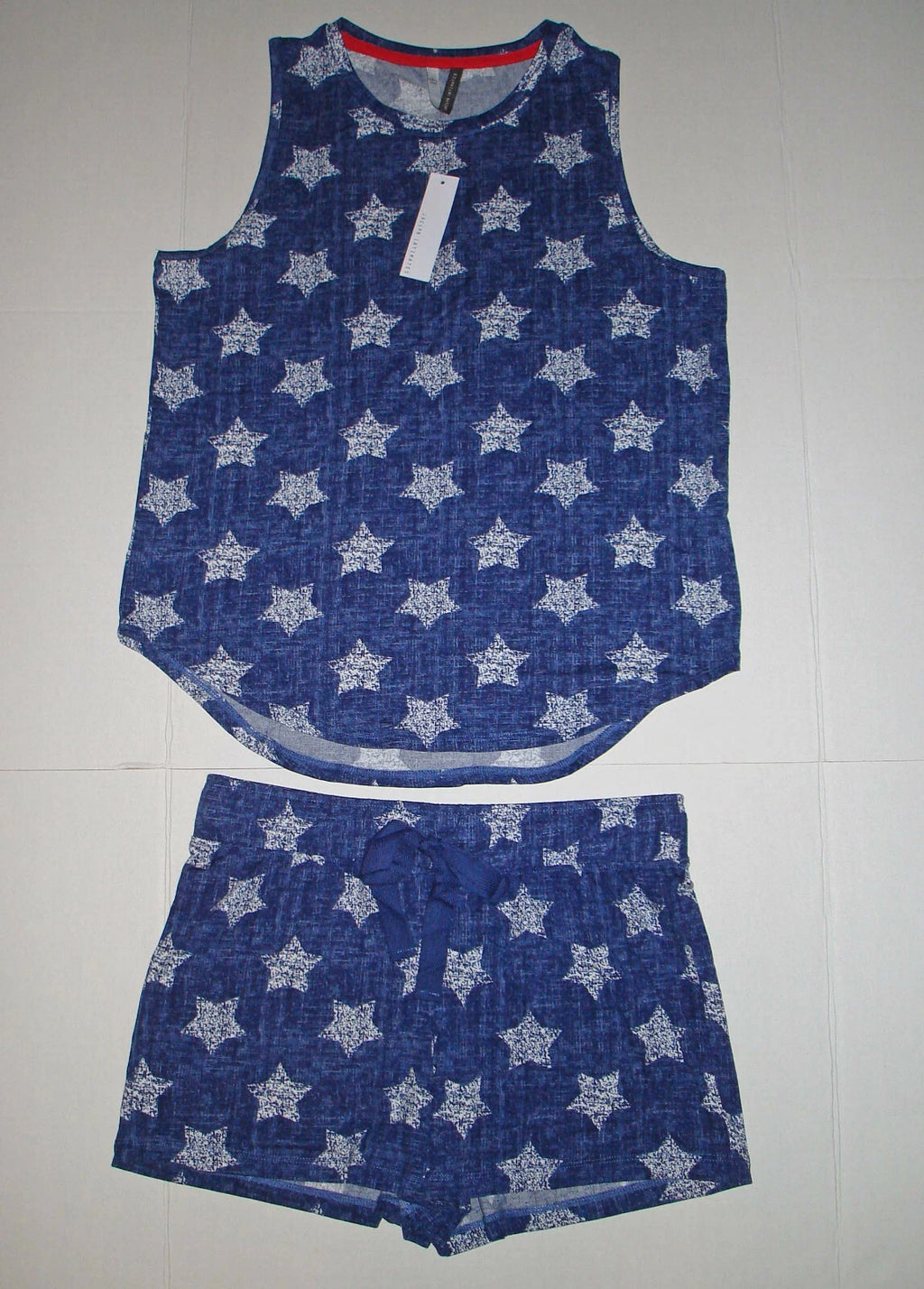 JACLYN INTIMATES PAJAMAS PJ SLEEPWEAR TANK SHORTS S SMALL BLUE WHITE STARS