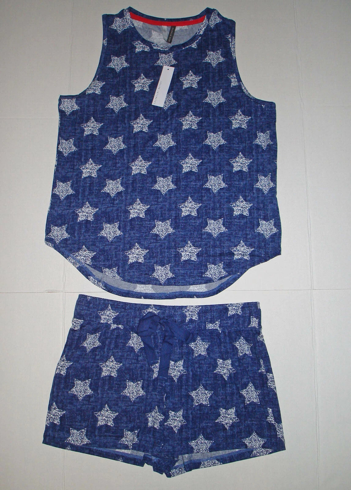 JACLYN INTIMATES PAJAMAS PJ SLEEPWEAR TANK SHORTS S SMALL BLUE WHITE STARS