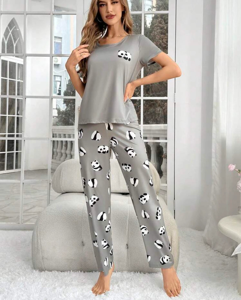 PANDA Women's Ladies Pyjamas PJs Gift Novelty Size 8 10 12/14 16 grey