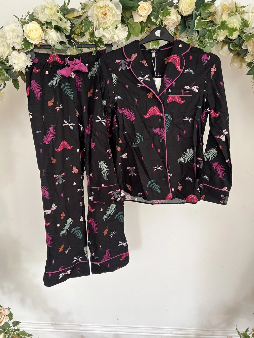 JOULES Sleeptight Light Pyjamas Womens PJS SET Size S & L Black Bugs NEW OZ63