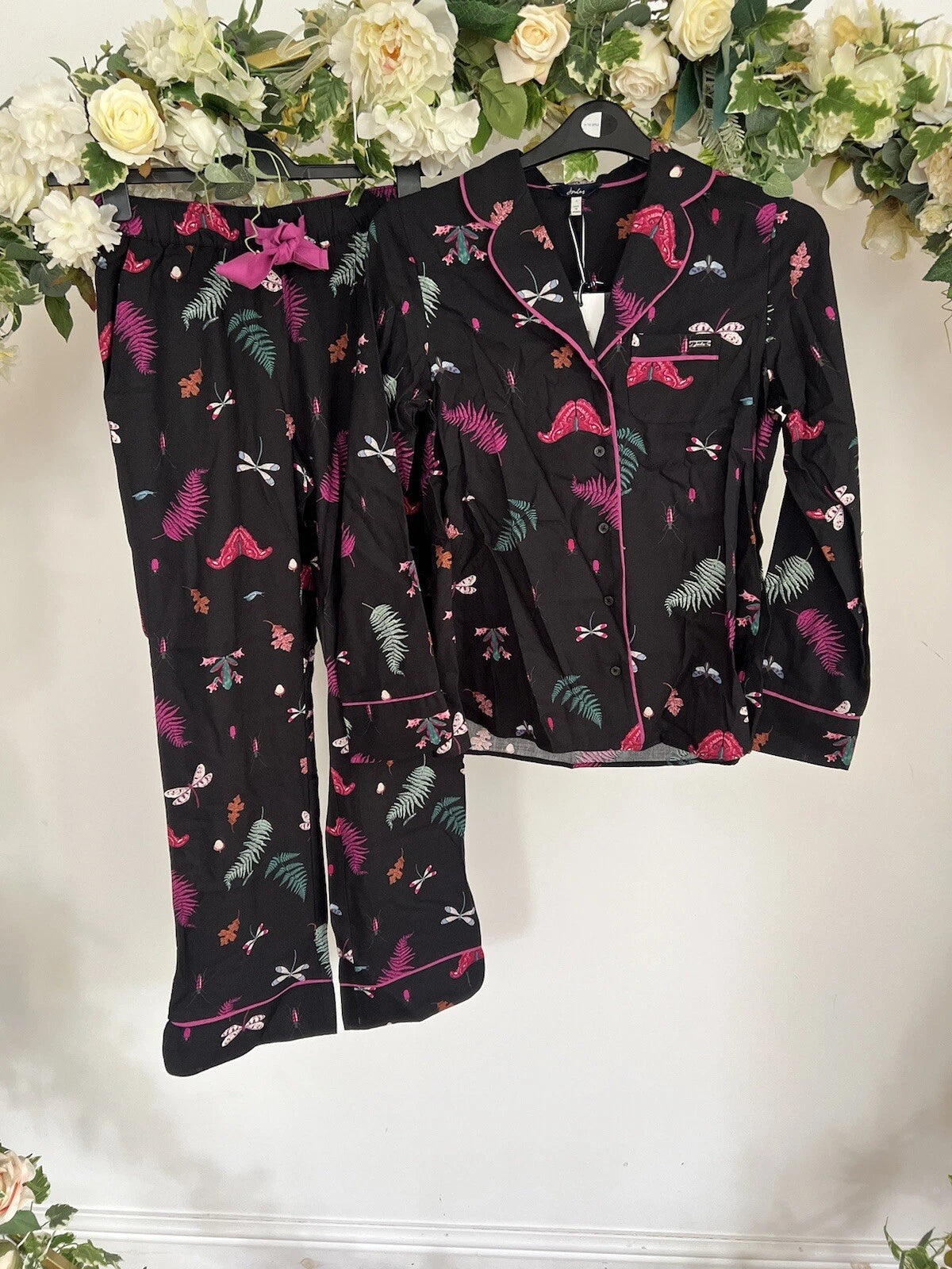 JOULES Sleeptight Light Pyjamas Womens PJS SET Size S & L Black Bugs NEW OZ63