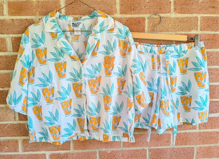 Bouffants & Broken Hearts Womens Pajamas S Lemonade Print Shorts Relaxed Comfort
