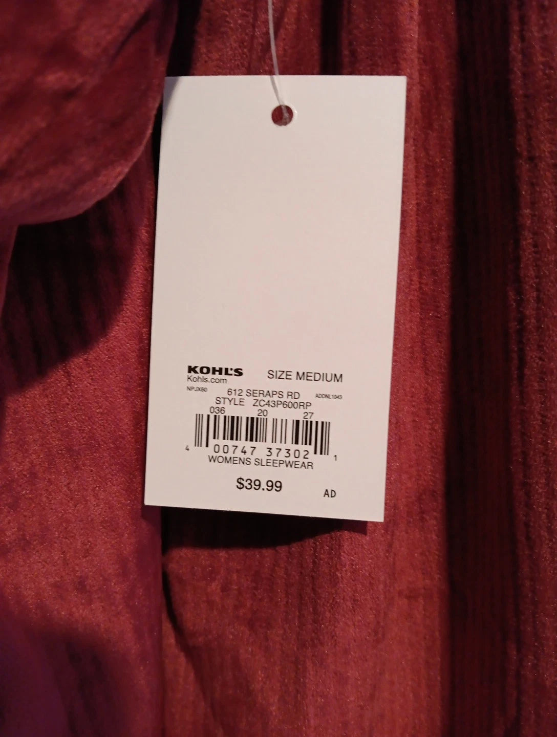 Croft And Barrow Burgundy  Womens  Longsleeve Sleepwear Set New With Tags Medium