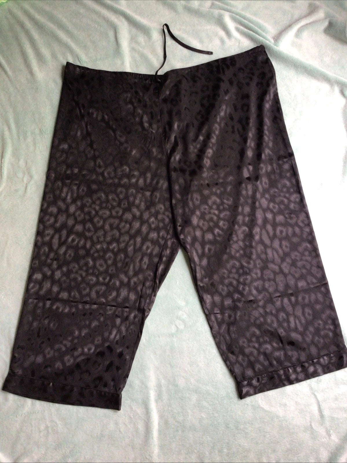 Natori Satin Pajamas Shirt Pants Black Animal Print Size 3XL Lounge Wear