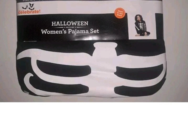 Skeleton Halloween Glow In The Dark Womens Pajama Set Shirt Pants 2XL 18/20 #E58