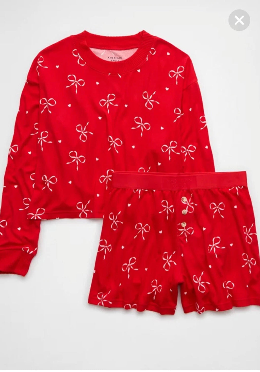 American Eagle Bow Plush PJ Pajama Set Women Medium Shirt & Shorts Red NWT