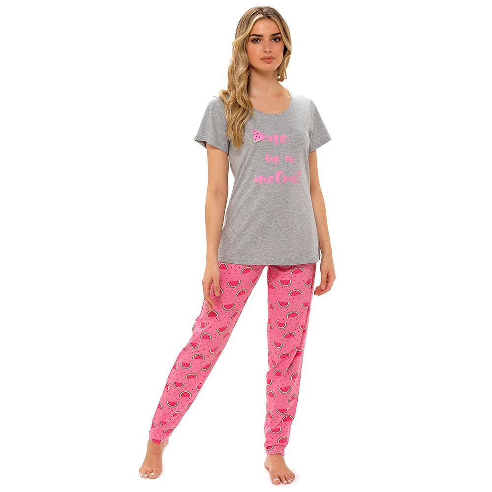 Ladies Pyjamas Set Womens Cotton Pyjama T Shirt & Pants Loungewear Sleepwear PJs