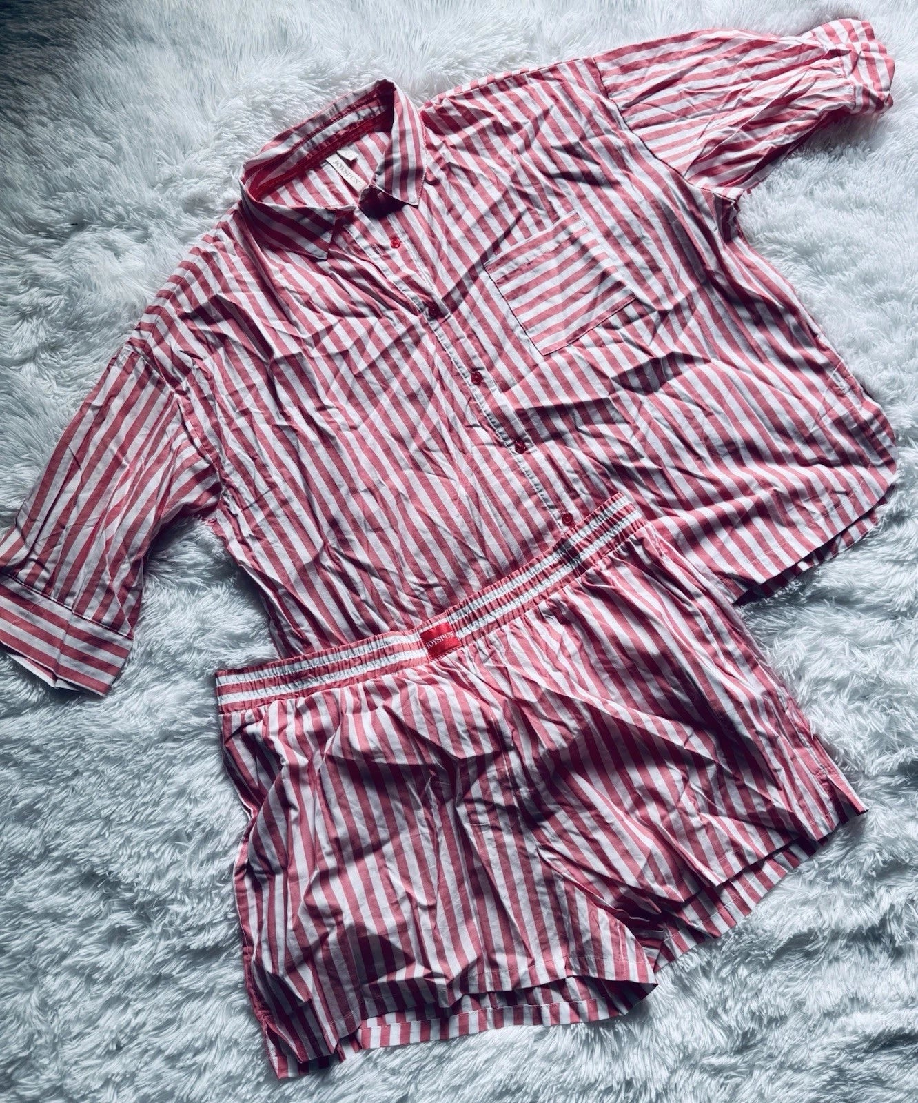 Joyspun Women’s Pajama Set 2 Piece Shorts Striped Pink White Size 2X