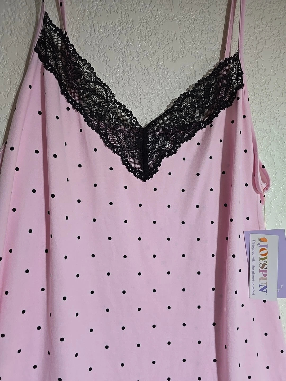 JOYSPUN  CHEMISE PINK  BLACK LACE TRIM ADJUSTABLE STRAP LITE WEIGHT SZ S 4-6