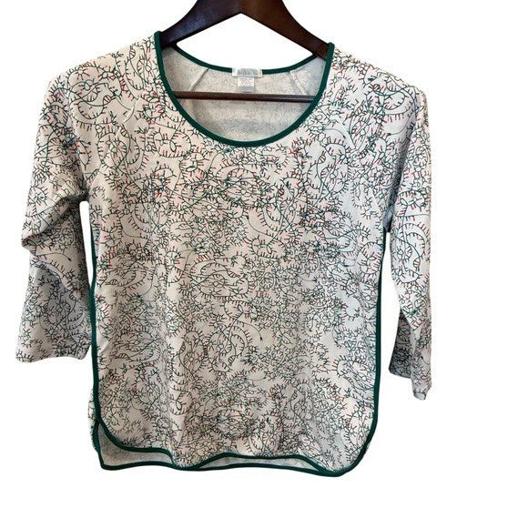 Lake Pajamas Holiday Lights Print 2 Piece Set Small Pima Cotton Top Pants EUC
