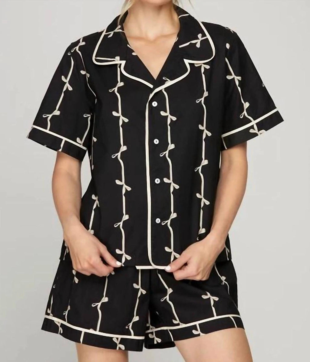 She + Sky Bow Pajama Set Size S