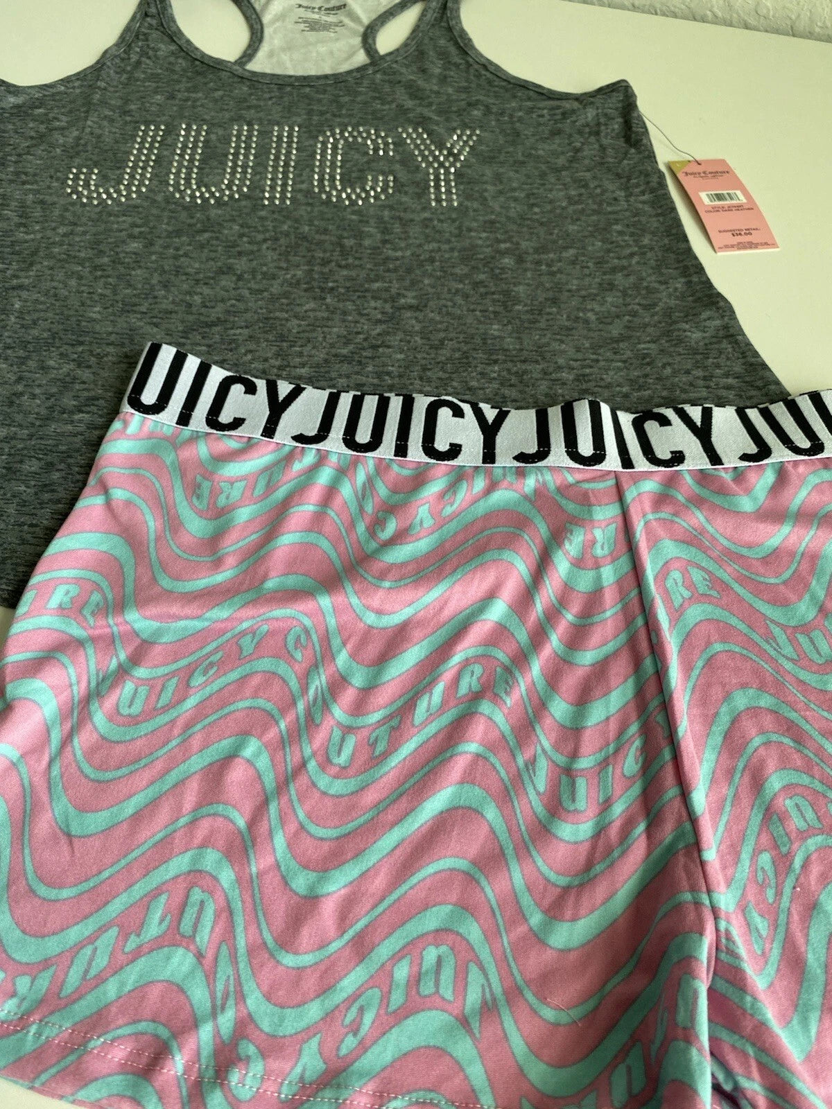 Juicy Couture Pajama Set JC7449T  Women’s Sz L Grey Swirl Shorts Lounge NEW