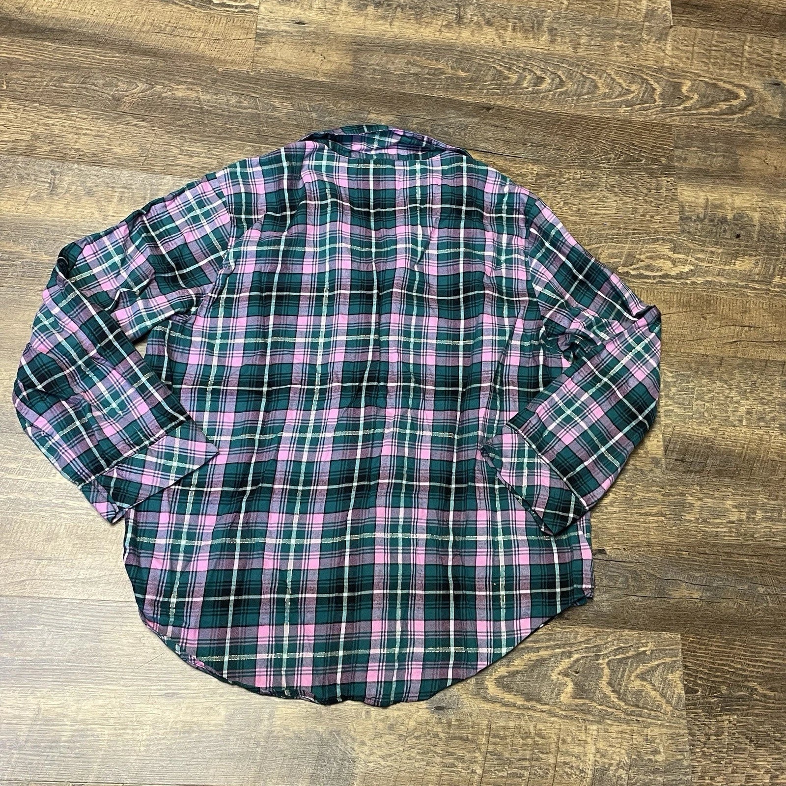 Victoria’s Secret PJ Set Thin Lightweight Flannel Plaid Green Pink Womens Large