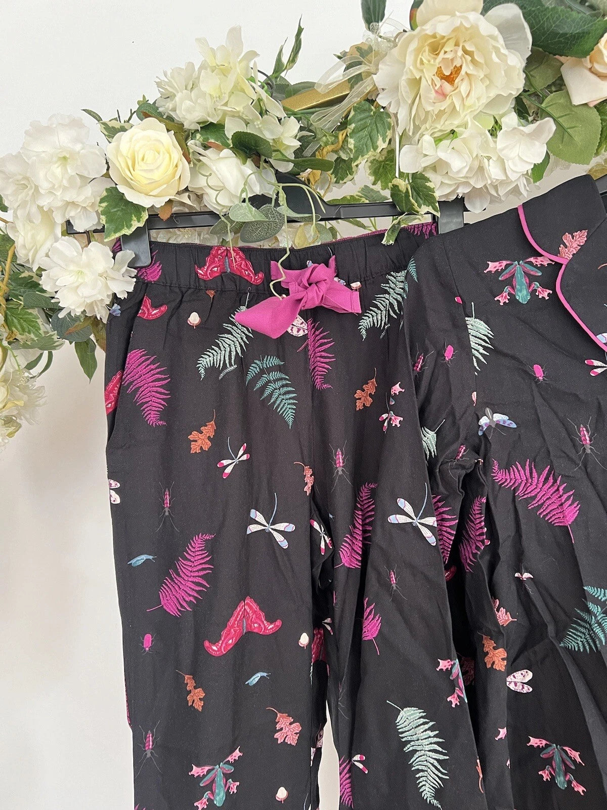 JOULES Sleeptight Light Pyjamas Womens PJS SET Size S & L Black Bugs NEW OZ63