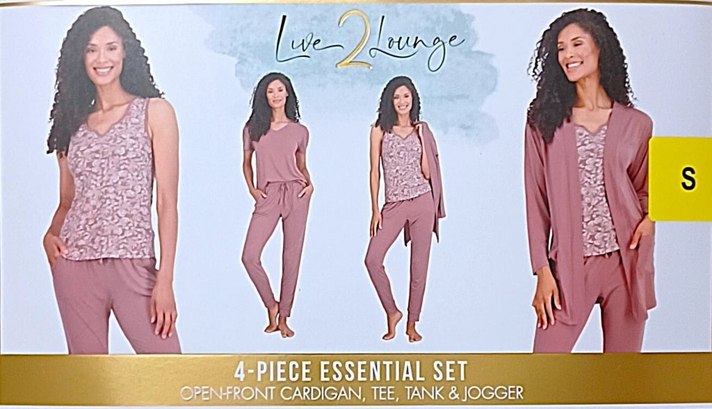 NWT Live 2 Lounge 4-pc Essential Set Open Front Cardigan,Tee,Tank & Jogger Small