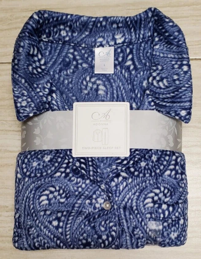 Womens Adonna Flannel 2-Piece Pajama Set Blue Print Large