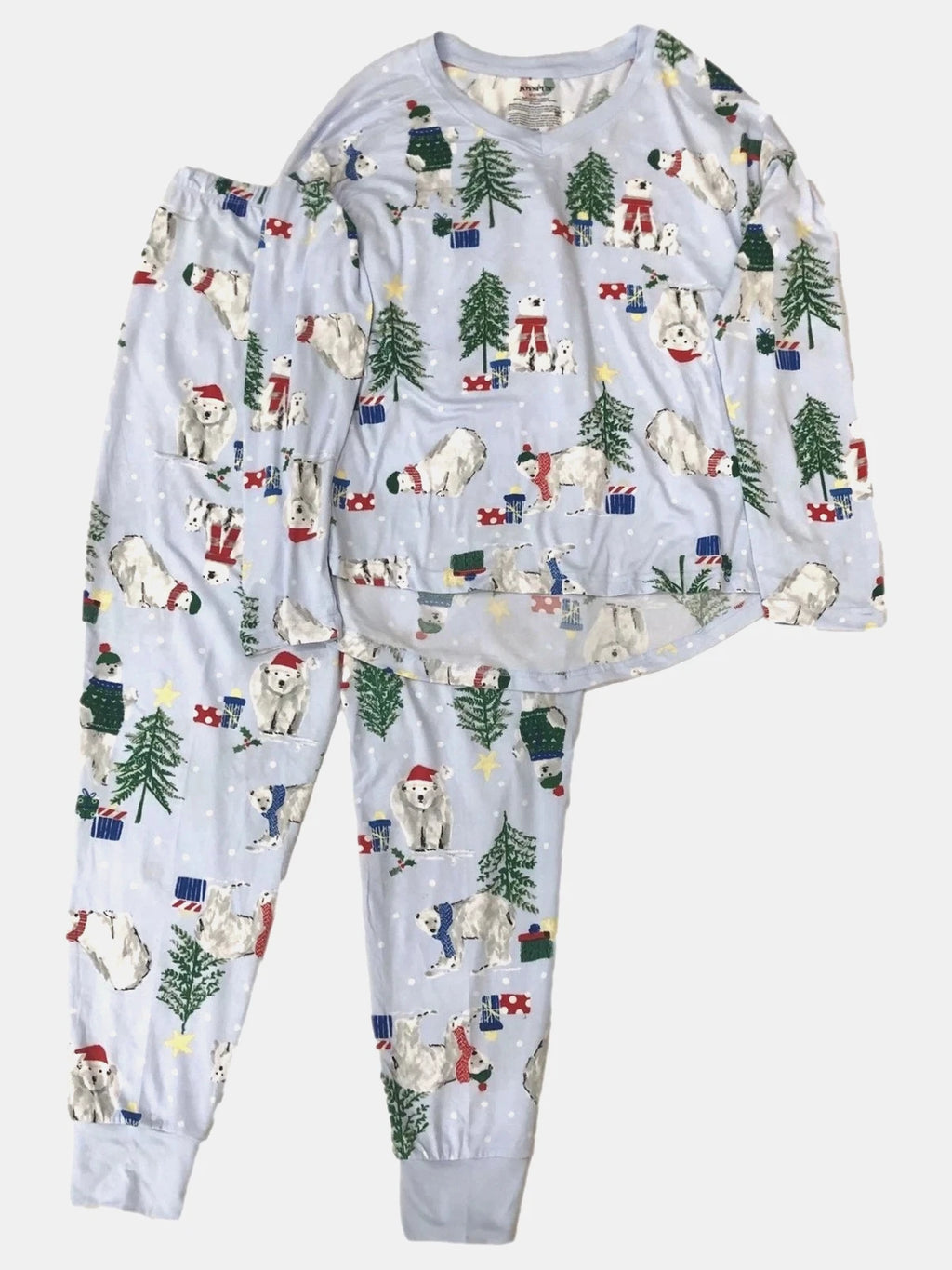 Joyspun Womens Size XL (16-18) Polar Bear Christmas Pajama Set 2-pc w Pockets