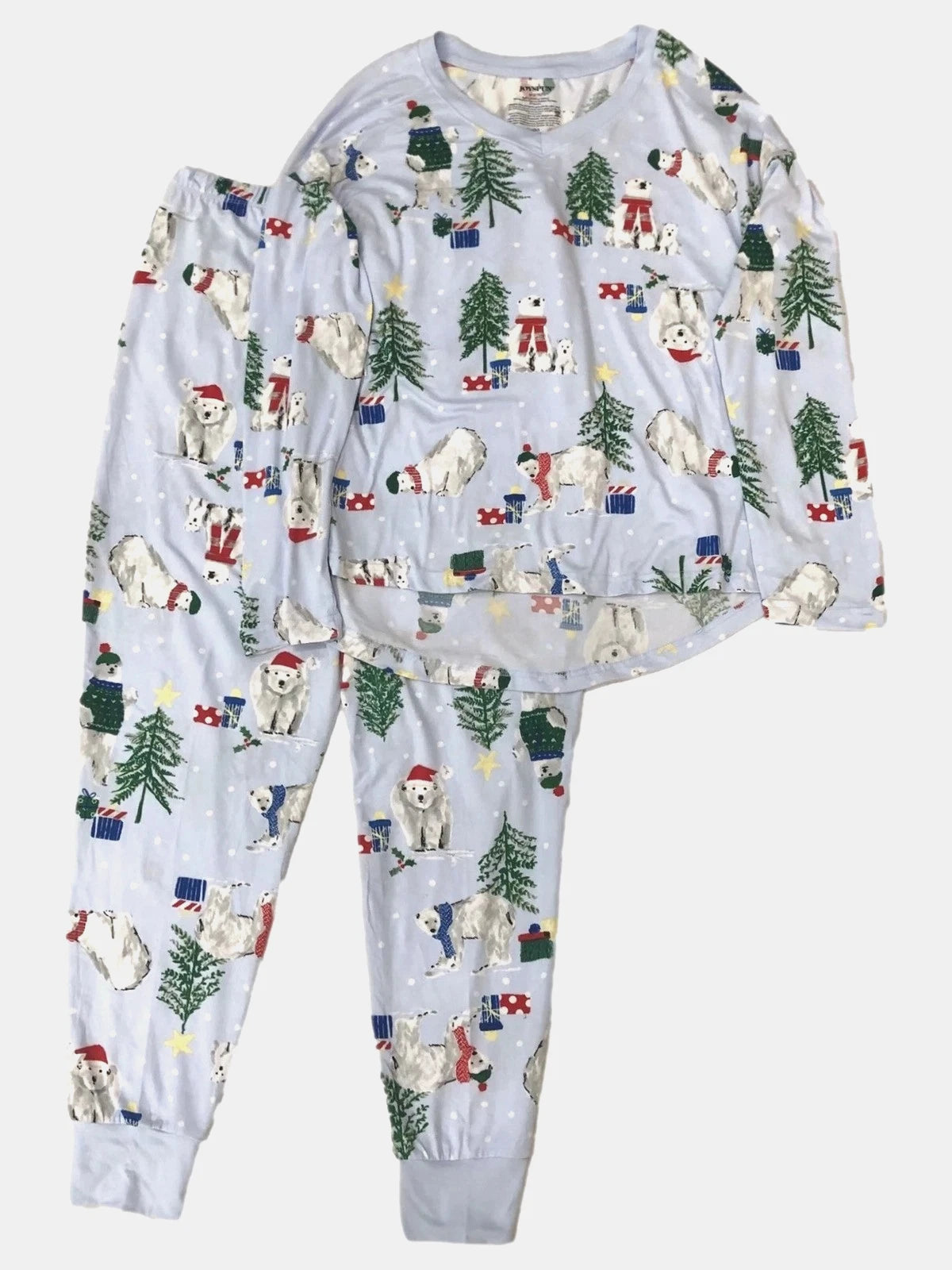 Joyspun Womens Size XL (16-18) Polar Bear Christmas Pajama Set 2-pc w Pockets