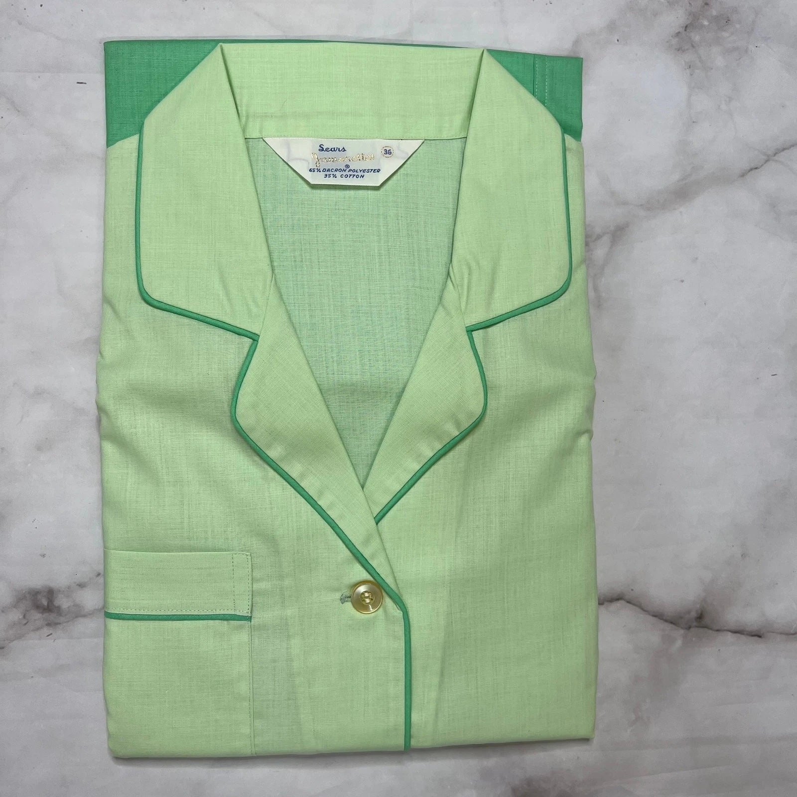 Vintage Sears Jamarettes Womens Pajamas Size 36 M Seafoam Green Piping New