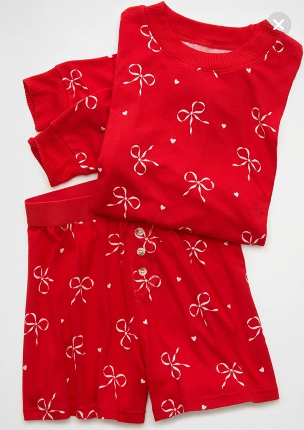 American Eagle Bow Plush PJ Pajama Set Women Medium Shirt & Shorts Red NWT