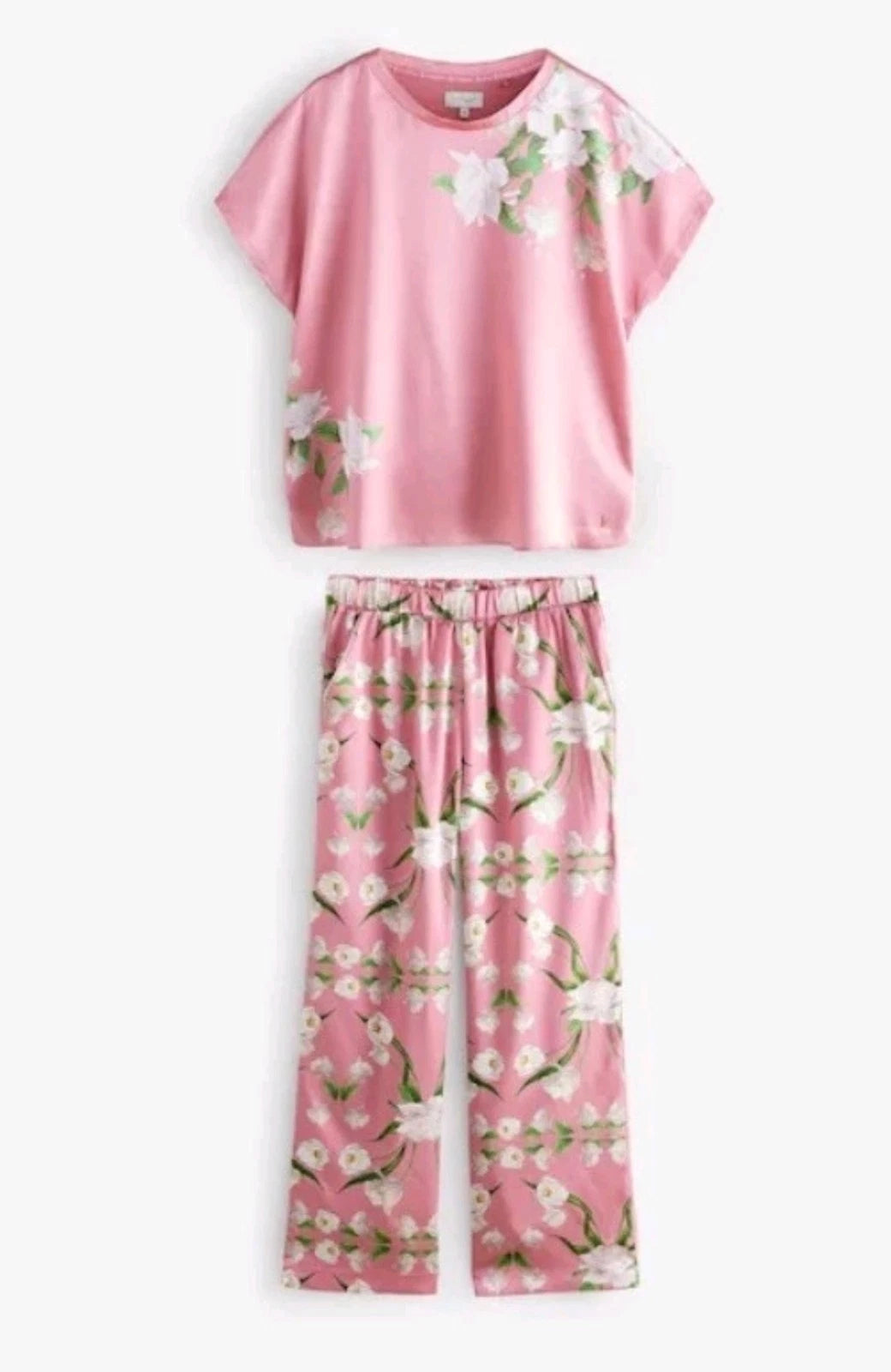 BNWT Ted Baker Womens Pink Floral Satin Jersey Mix Pyjamas Set Size 14