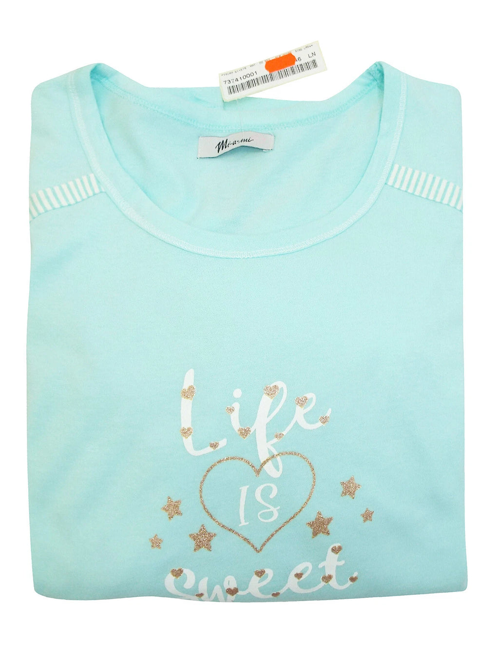 Italian Mi-a-mi Aqua Cotton Heart Frill Trim Shorts Pyjama Set 10 12 14 16 20