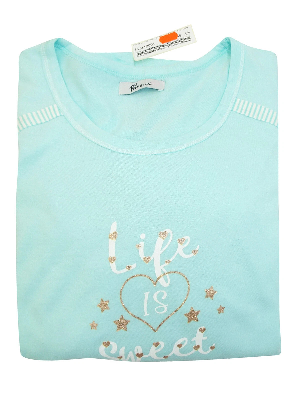 Italian Mi-a-mi Aqua Cotton Heart Frill Trim Shorts Pyjama Set 10 12 14 16 20