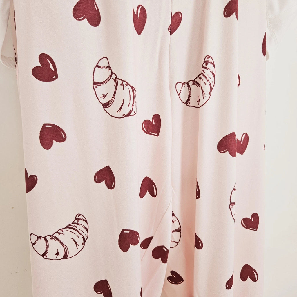 NEW Simply Be Plus Size 16-34 Croissant Print Pink Pyjama 2 Piece Set Top Bottom