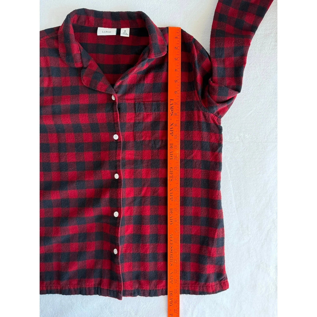 LL Bean Pajamas Womens Medium Red Black Scotch Plaid Flannel Rob Roy Set Holiday