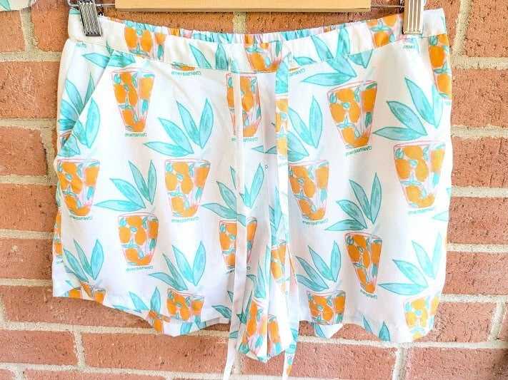 Bouffants & Broken Hearts Womens Pajamas S Lemonade Print Shorts Relaxed Comfort