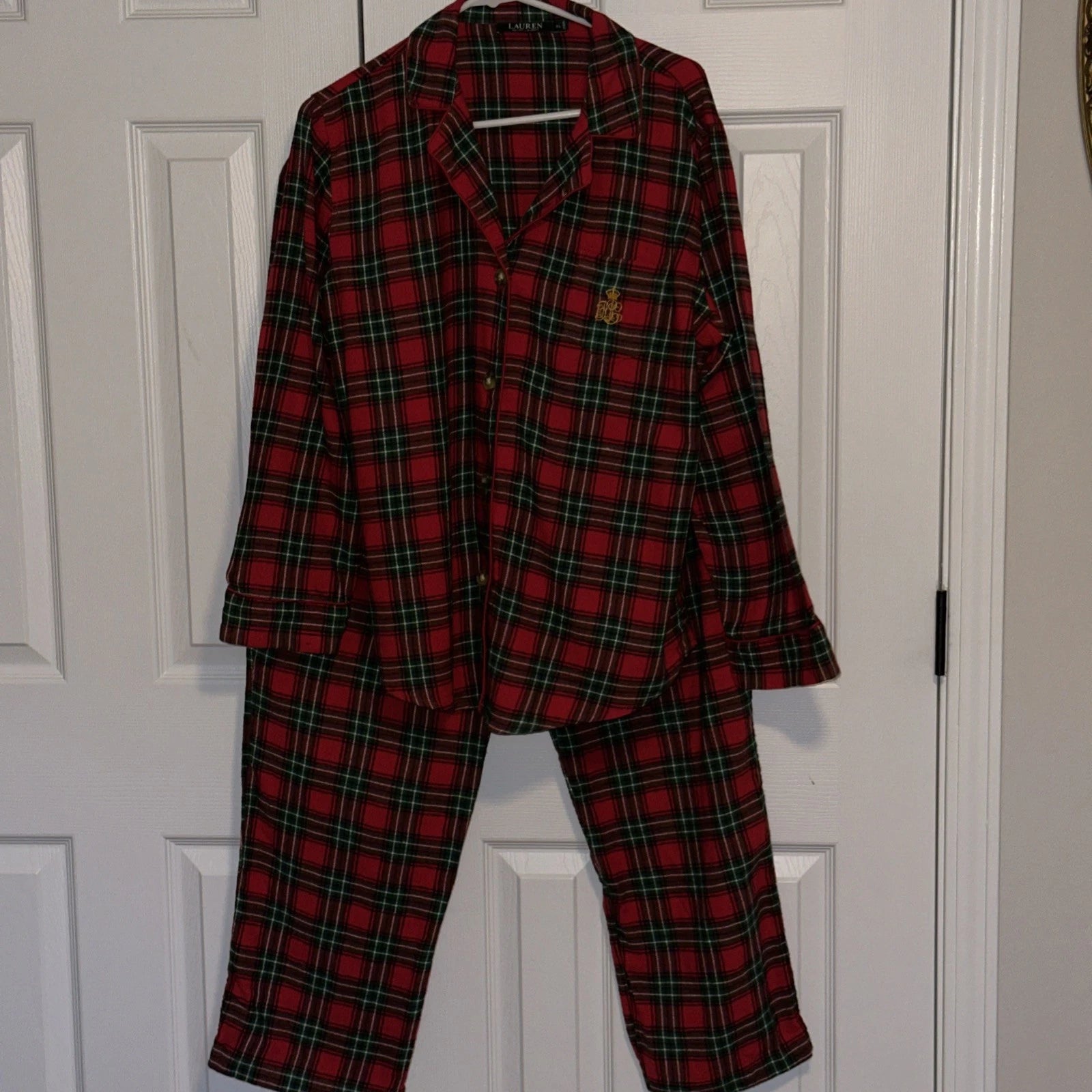 Ralph Lauren Red Flannel Plaid 2 Piece Pajama Set Women’s Size M 100% Cotton