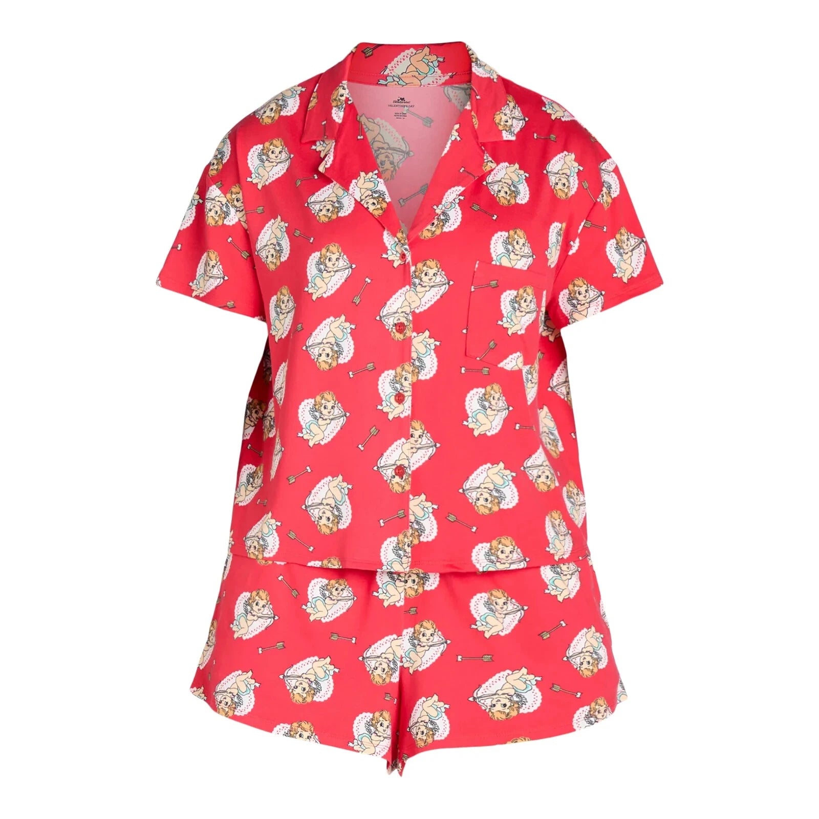 Way To Celebrate Womens Valentine’s Day Shorty  Pajama Set-Lollipop-2X(18W-20W)