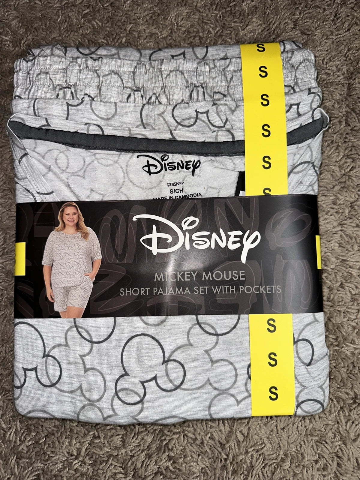 NEW Disney Women's 2 Piece Short Pajama Set Small Gray Mickey Mouse