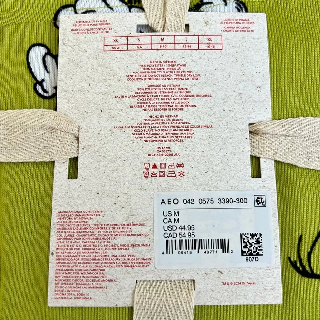 American Eagle AE-Grinch Christmas Pajamas PJ’s Shorts Set-Green-Super Soft Med