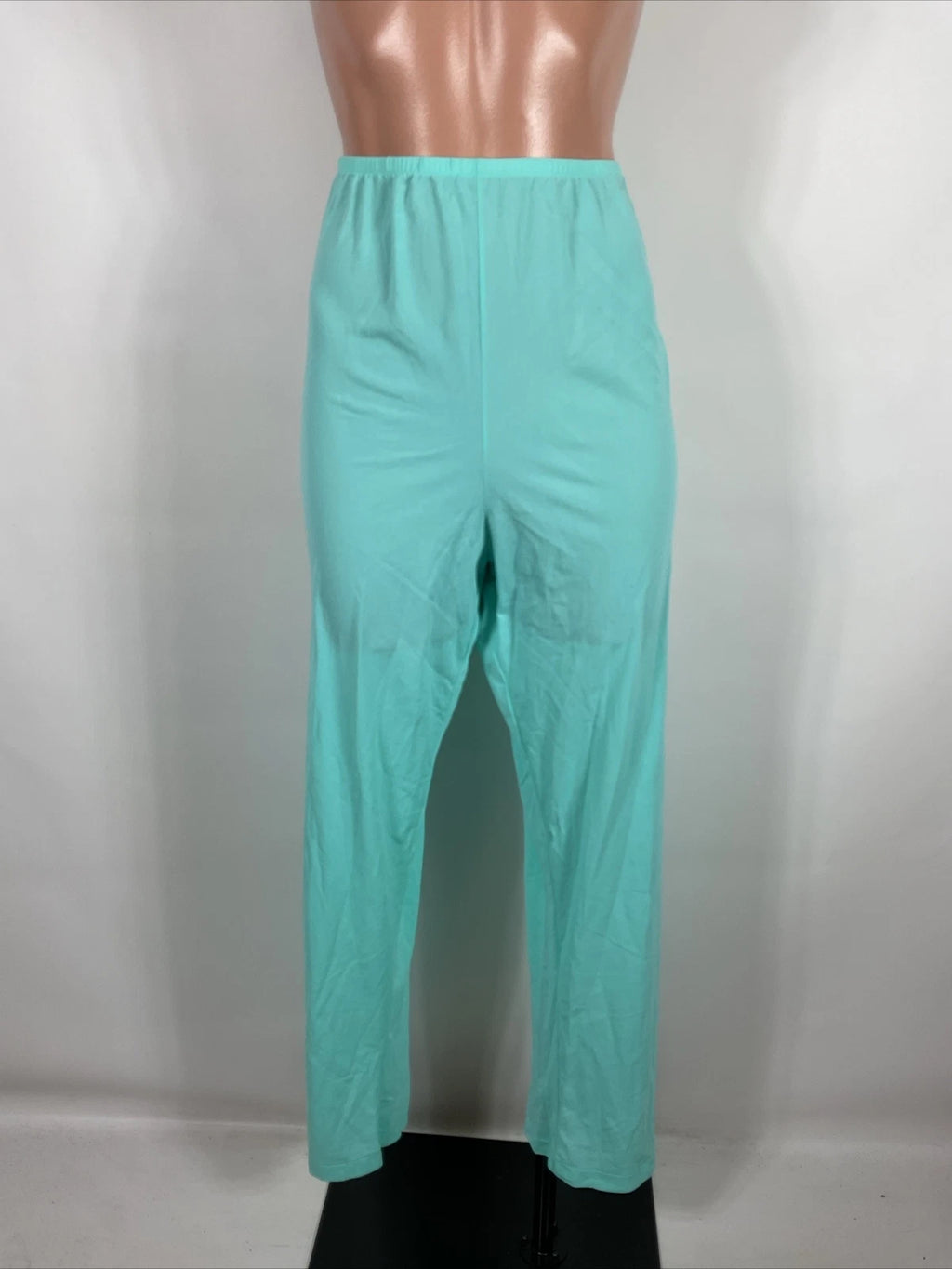 Miss Elaine Classics 2 Piece Teal Blue Nylon Pajama Set Women's Size L Silky