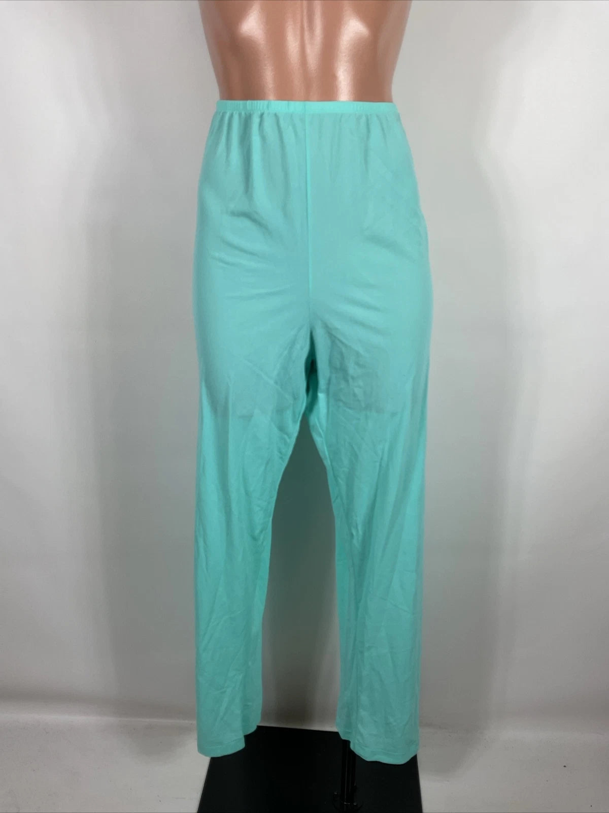 Miss Elaine Classics 2 Piece Teal Blue Nylon Pajama Set Women's Size L Silky