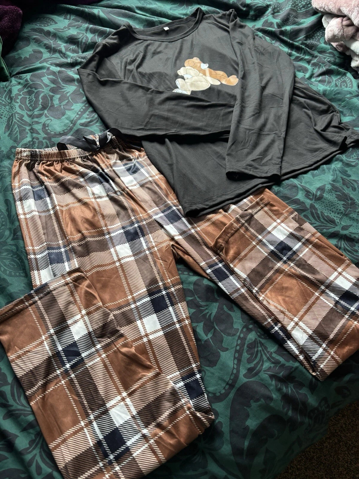 Brown Checked Pj Set